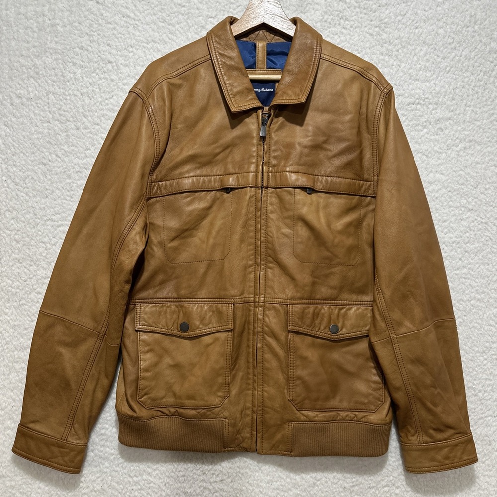 Tommy Bahama Santiago Aviator Lamb Leather Jacket Men's Size L?